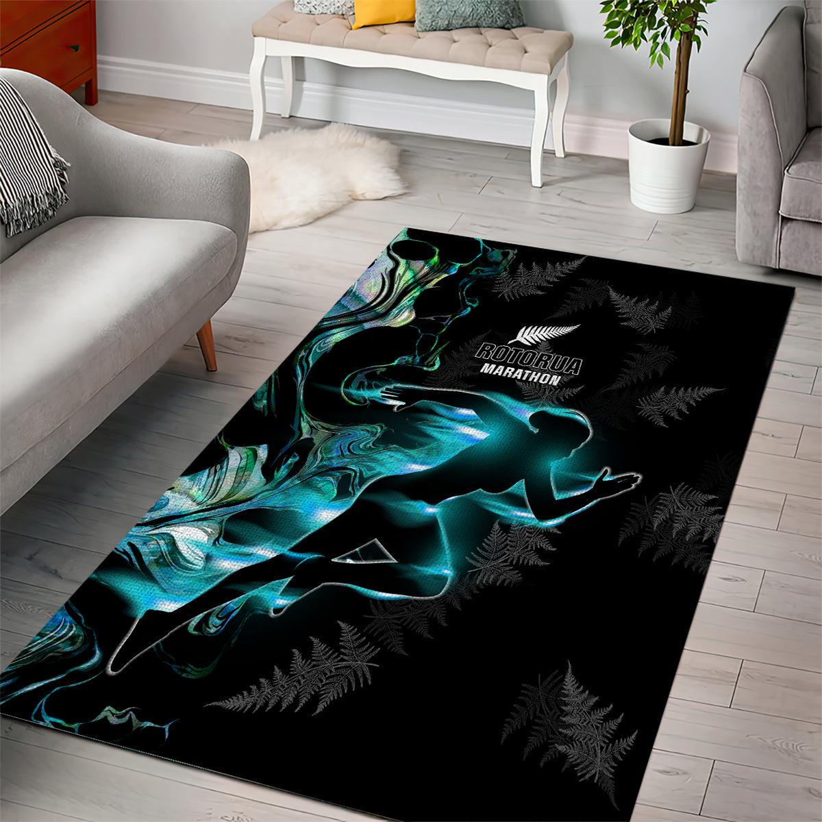 New Zealand Marathon Area Rug Silver Fern Paua Shell Simple Style
