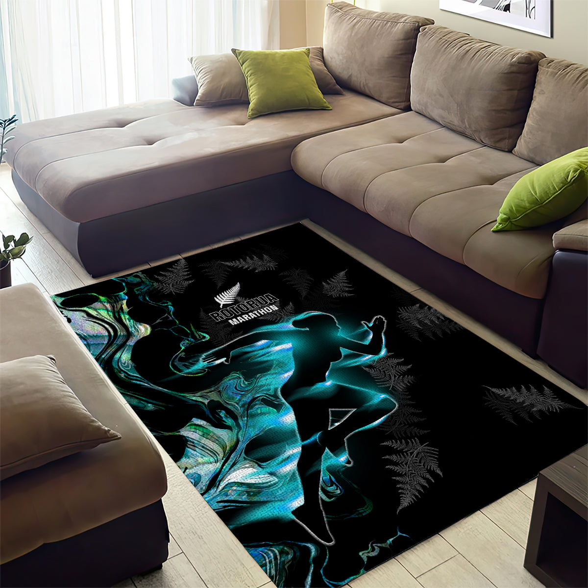 New Zealand Marathon Area Rug Silver Fern Paua Shell Simple Style