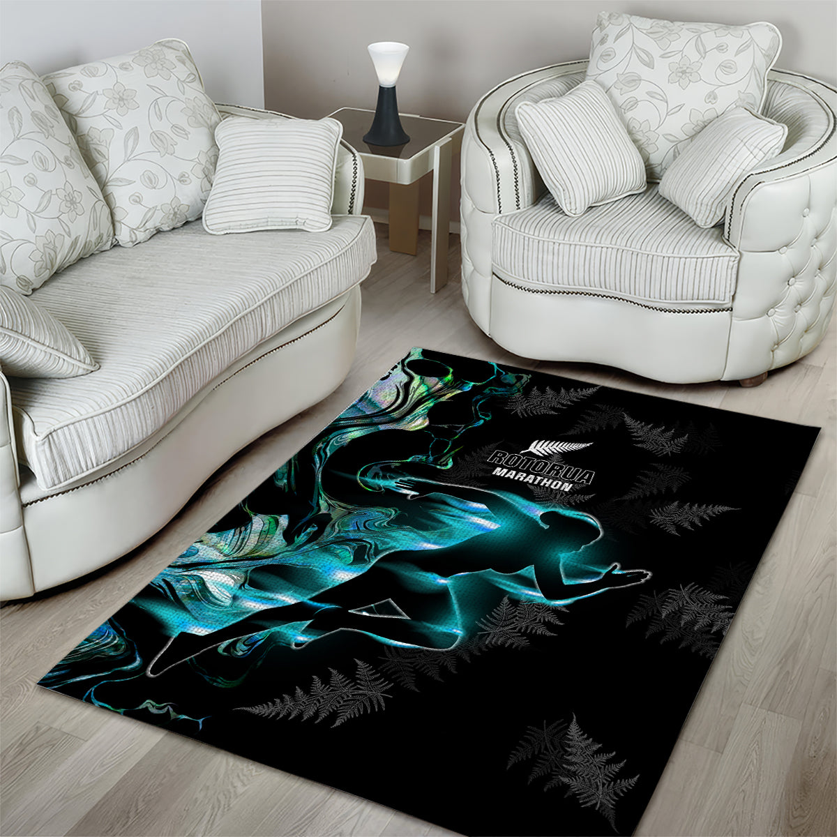 New Zealand Marathon Area Rug Silver Fern Paua Shell Simple Style