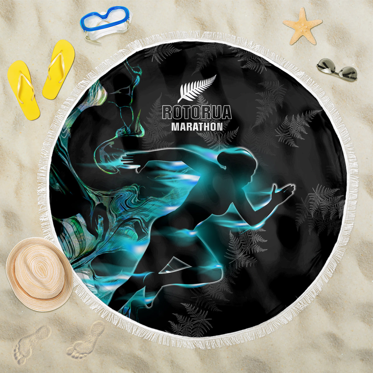 New Zealand Marathon Beach Blanket Silver Fern Paua Shell Simple Style