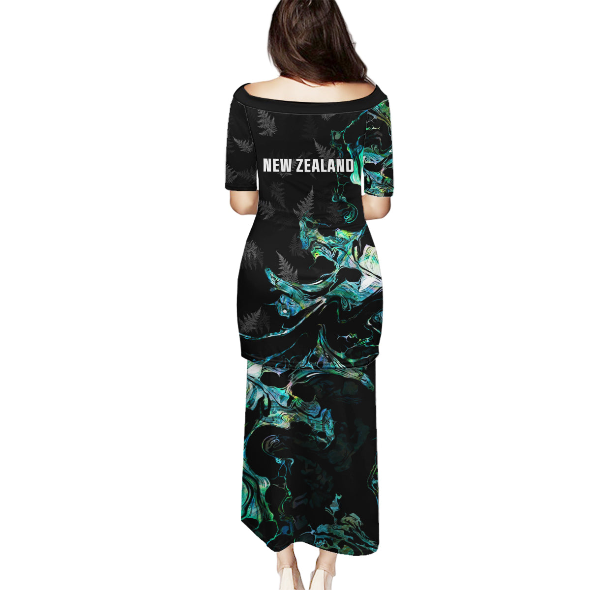 New Zealand Marathon Family Matching Puletasi and Hawaiian Shirt Silver Fern Paua Shell Simple Style