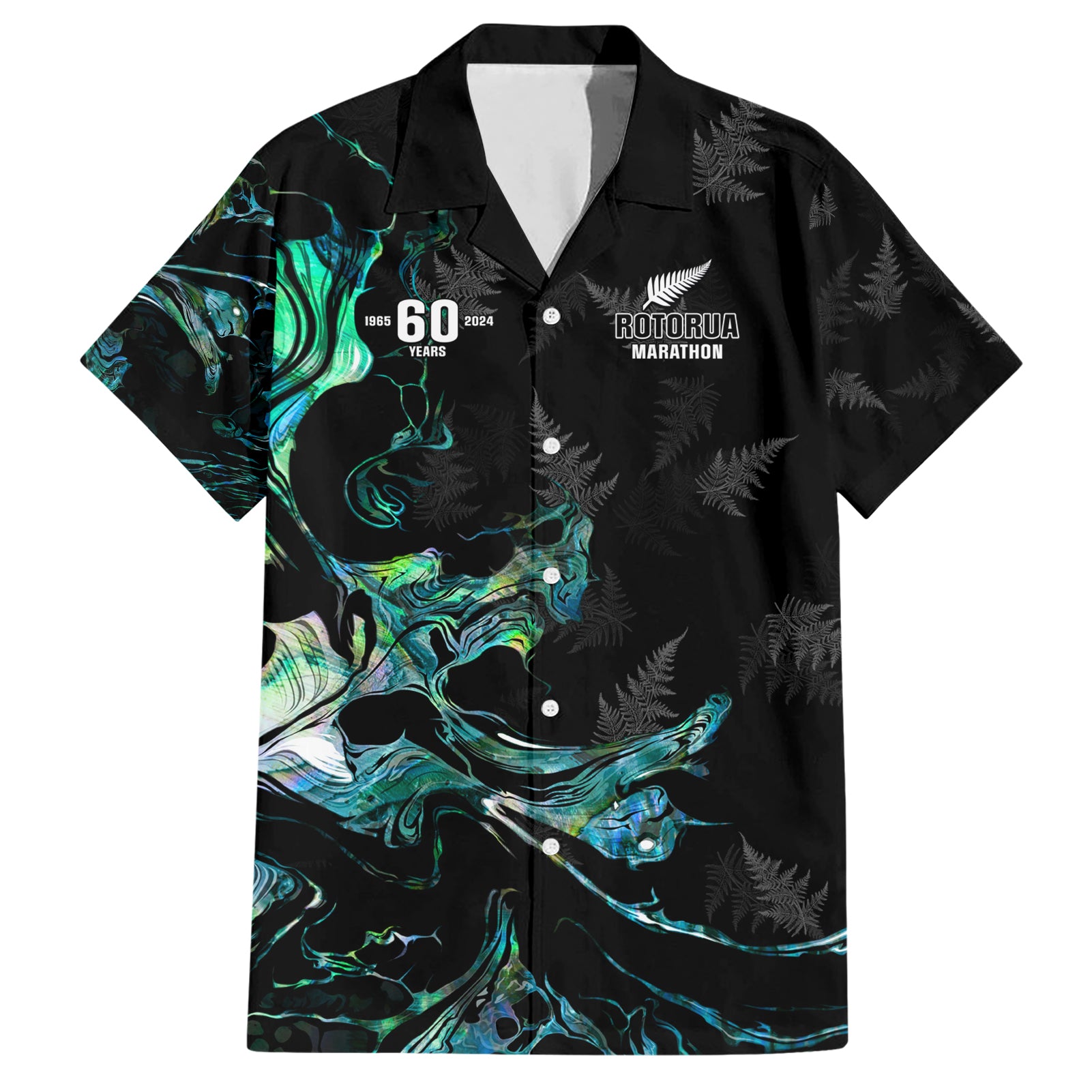 New Zealand Marathon Hawaiian Shirt Silver Fern Paua Shell Simple Style