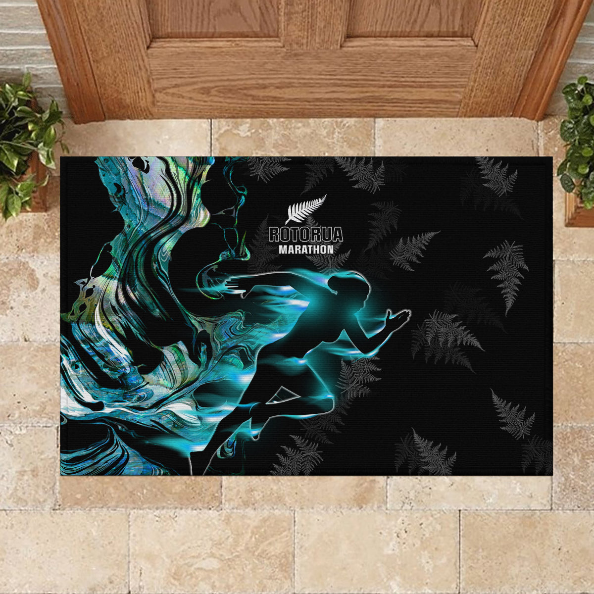 New Zealand Marathon Rubber Doormat Silver Fern Paua Shell Simple Style