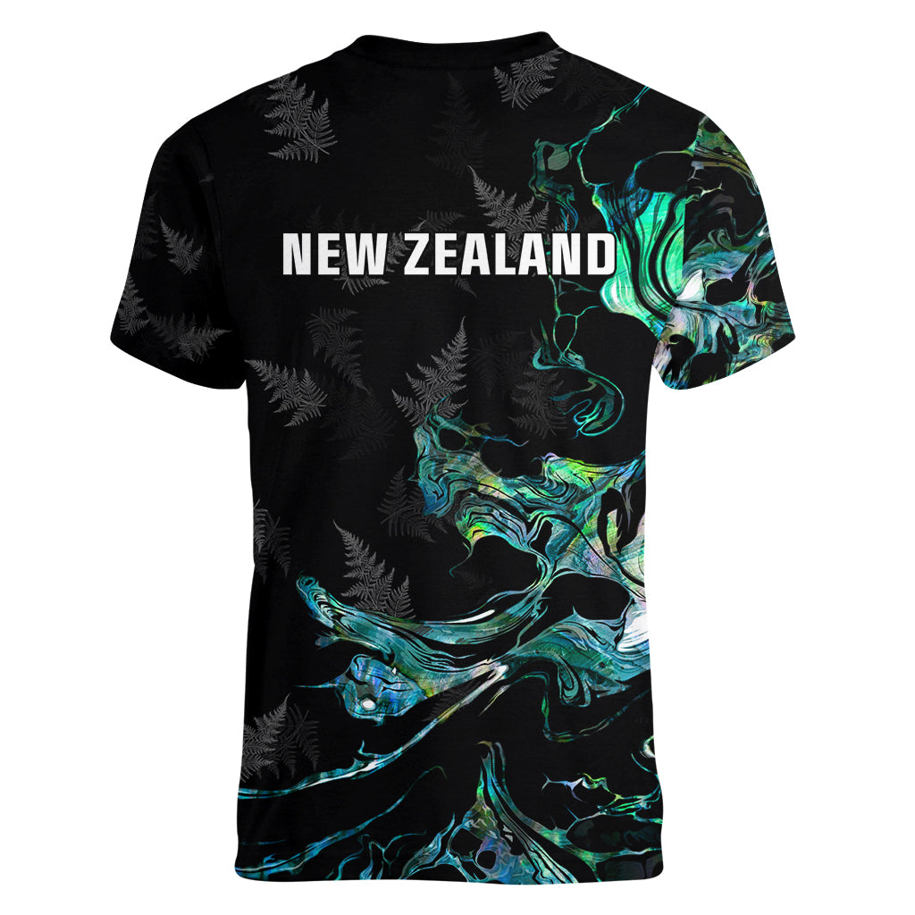 New Zealand Marathon Women V Neck T Shirt Silver Fern Paua Shell Simple Style