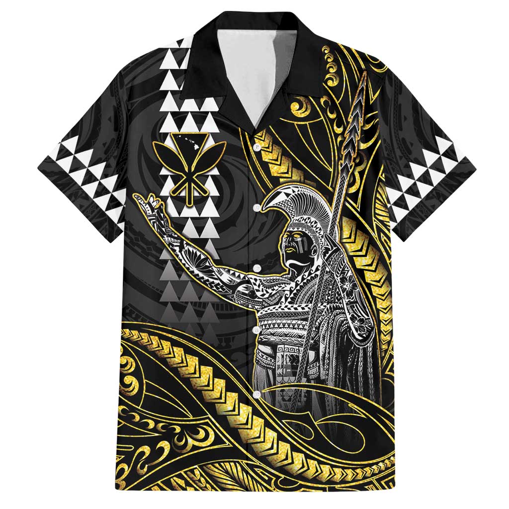 Hawaii King Kamehameha The Great Family Matching Off Shoulder Maxi Dress and Hawaiian Shirt Gold Tribal Tattoo