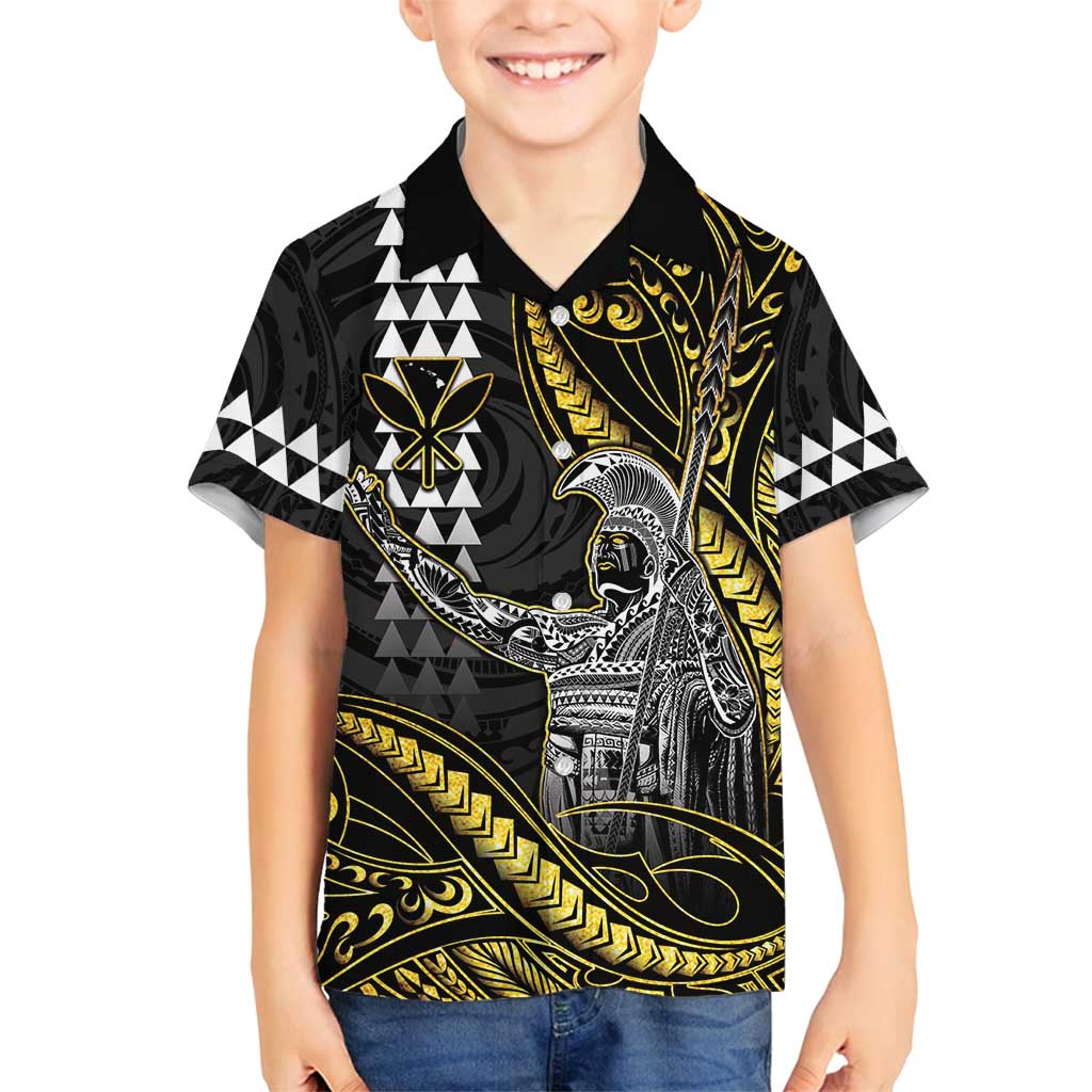 Hawaii King Kamehameha The Great Family Matching Puletasi and Hawaiian Shirt Gold Tribal Tattoo