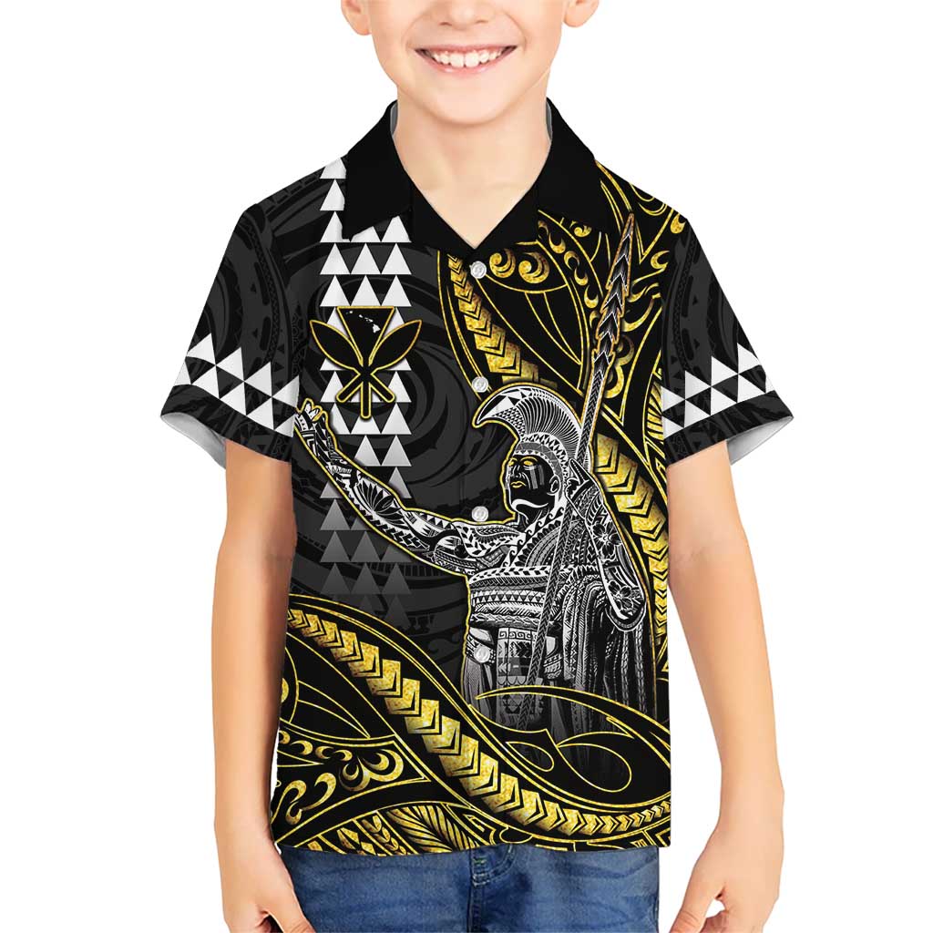 Hawaii King Kamehameha The Great Kid Hawaiian Shirt Gold Tribal Tattoo