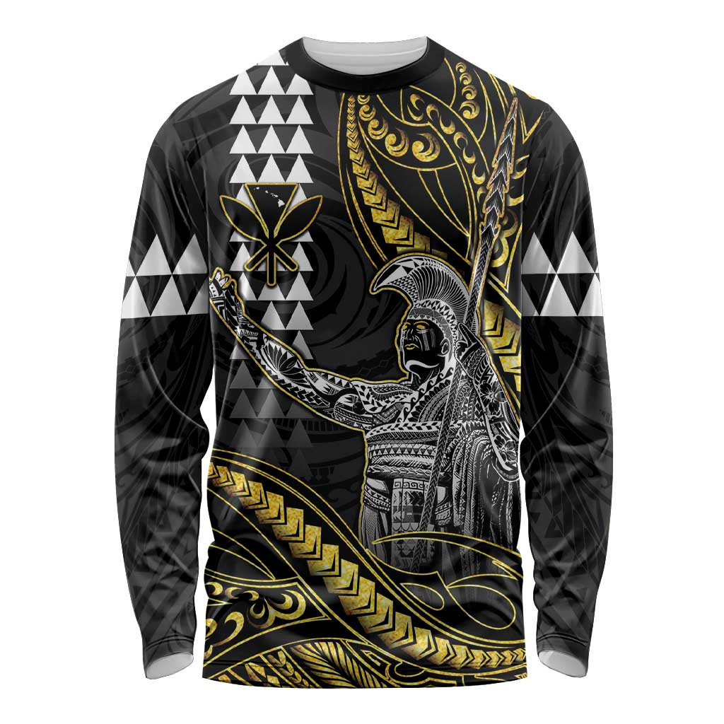 Hawaii King Kamehameha The Great Long Sleeve Shirt Gold Tribal Tattoo