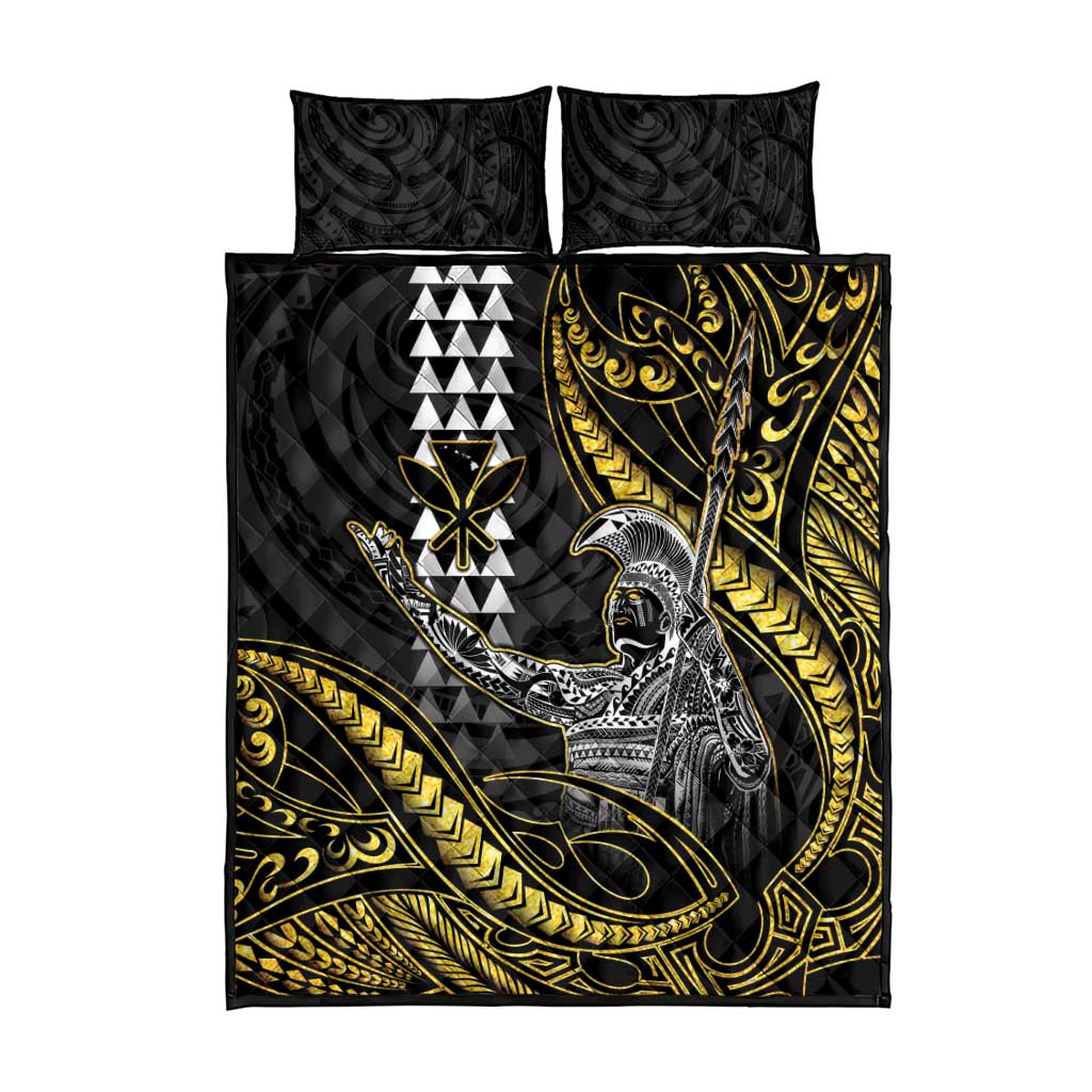 Hawaii King Kamehameha The Great Quilt Bed Set Gold Tribal Tattoo