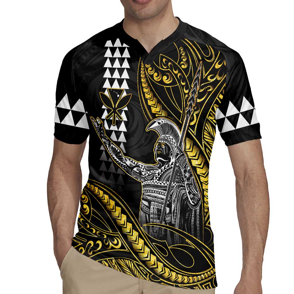 Hawaii King Kamehameha The Great Rugby Jersey Gold Tribal Tattoo