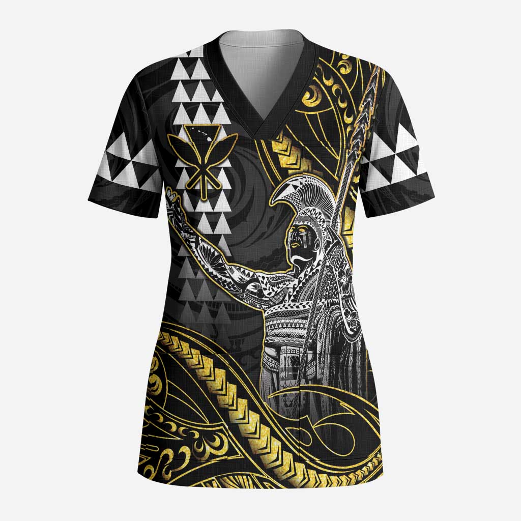 Hawaii King Kamehameha The Great Scrub Top Gold Tribal Tattoo - Polynesian Pride