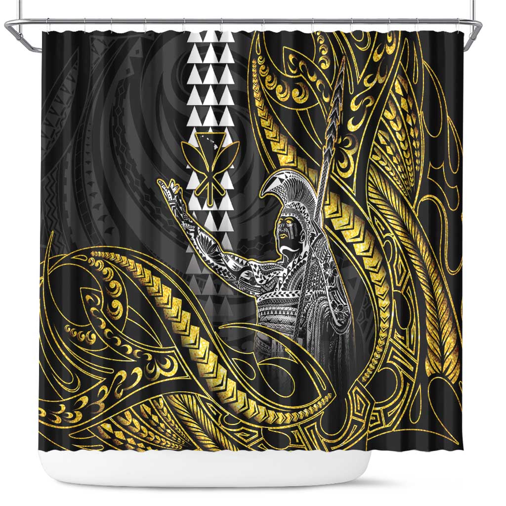 Hawaii King Kamehameha The Great Shower Curtain Gold Tribal Tattoo