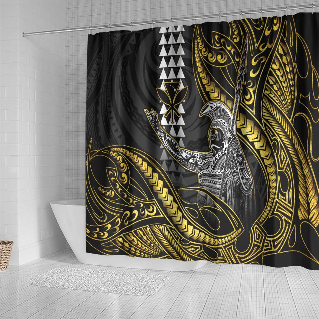 Hawaii King Kamehameha The Great Shower Curtain Gold Tribal Tattoo