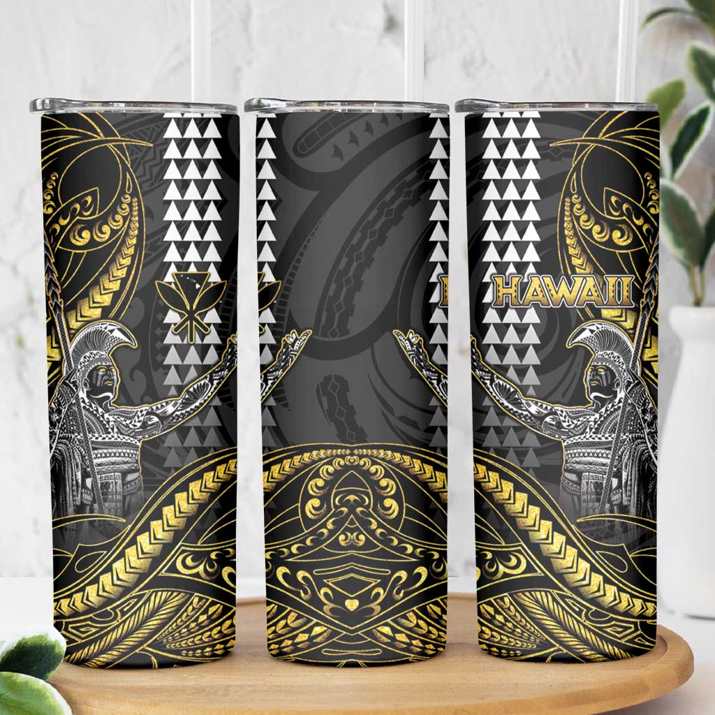 Hawaii King Kamehameha The Great Skinny Tumbler Gold Tribal Tattoo