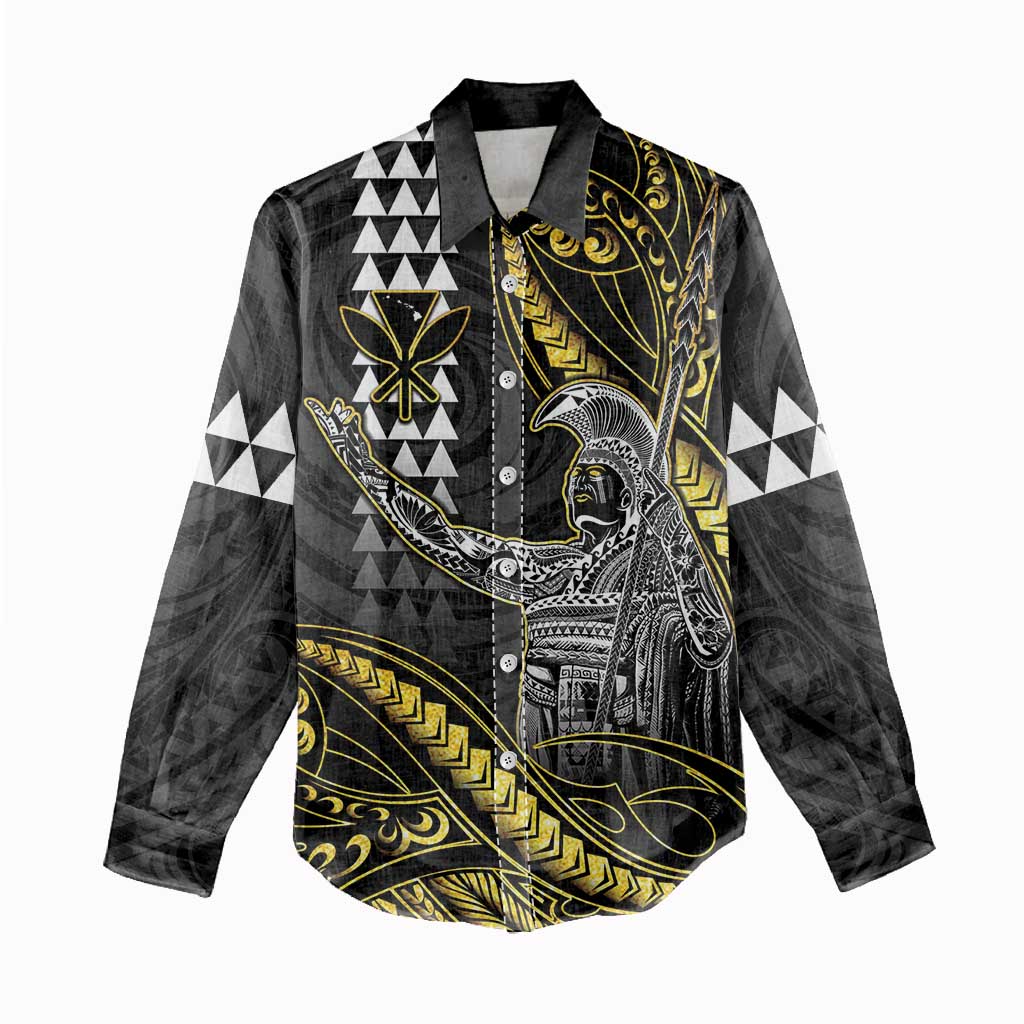 Hawaii King Kamehameha The Great Women Casual Shirt Gold Tribal Tattoo