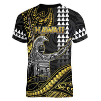 Hawaii King Kamehameha The Great Women V-Neck T-Shirt Gold Tribal Tattoo