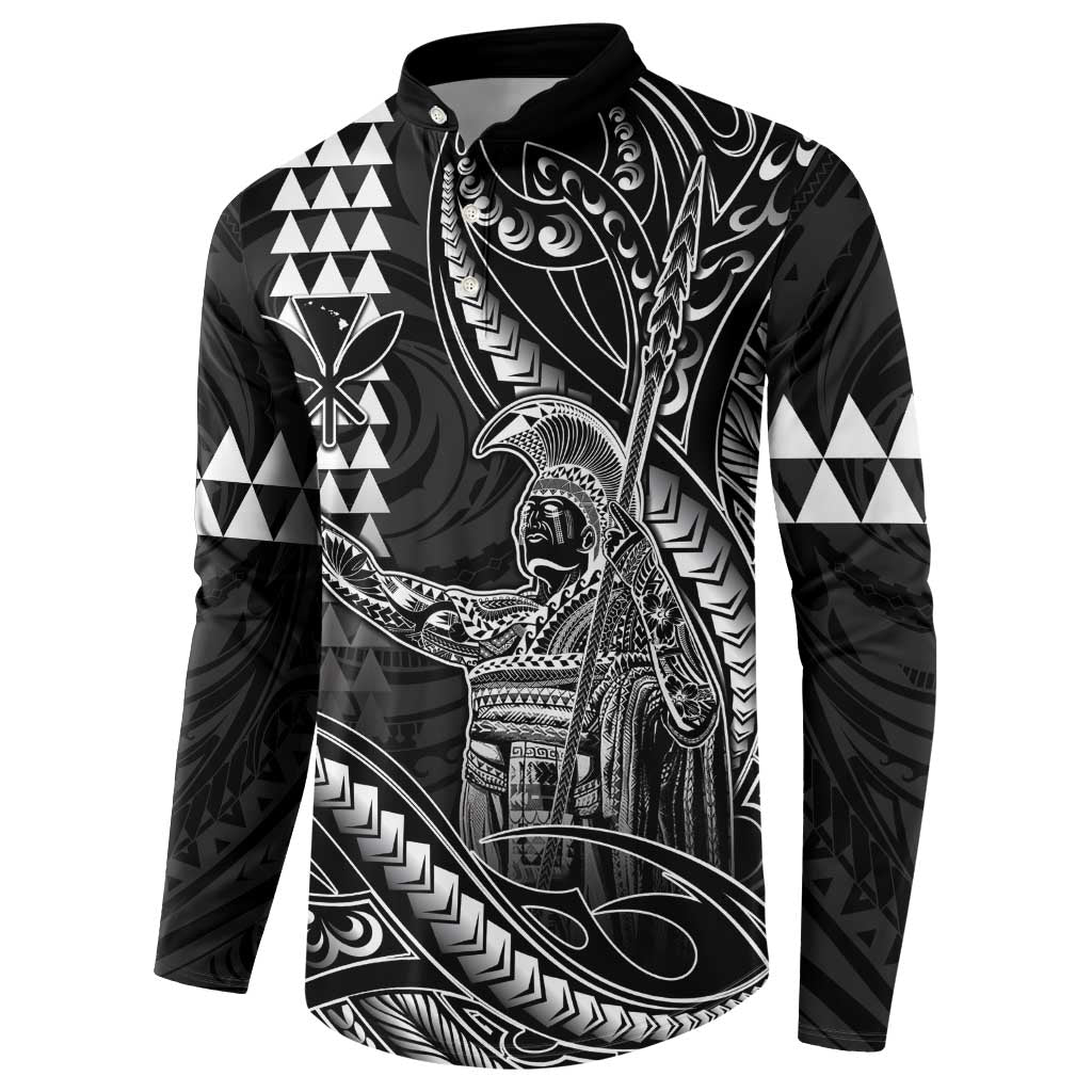 Hawaii King Kamehameha The Great Button Sweatshirt Black Tribal Tattoo