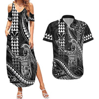 Hawaii King Kamehameha The Great Couples Matching Summer Maxi Dress and Hawaiian Shirt Black Tribal Tattoo