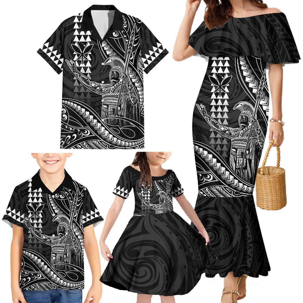 Hawaii King Kamehameha The Great Family Matching Mermaid Dress and Hawaiian Shirt Black Tribal Tattoo