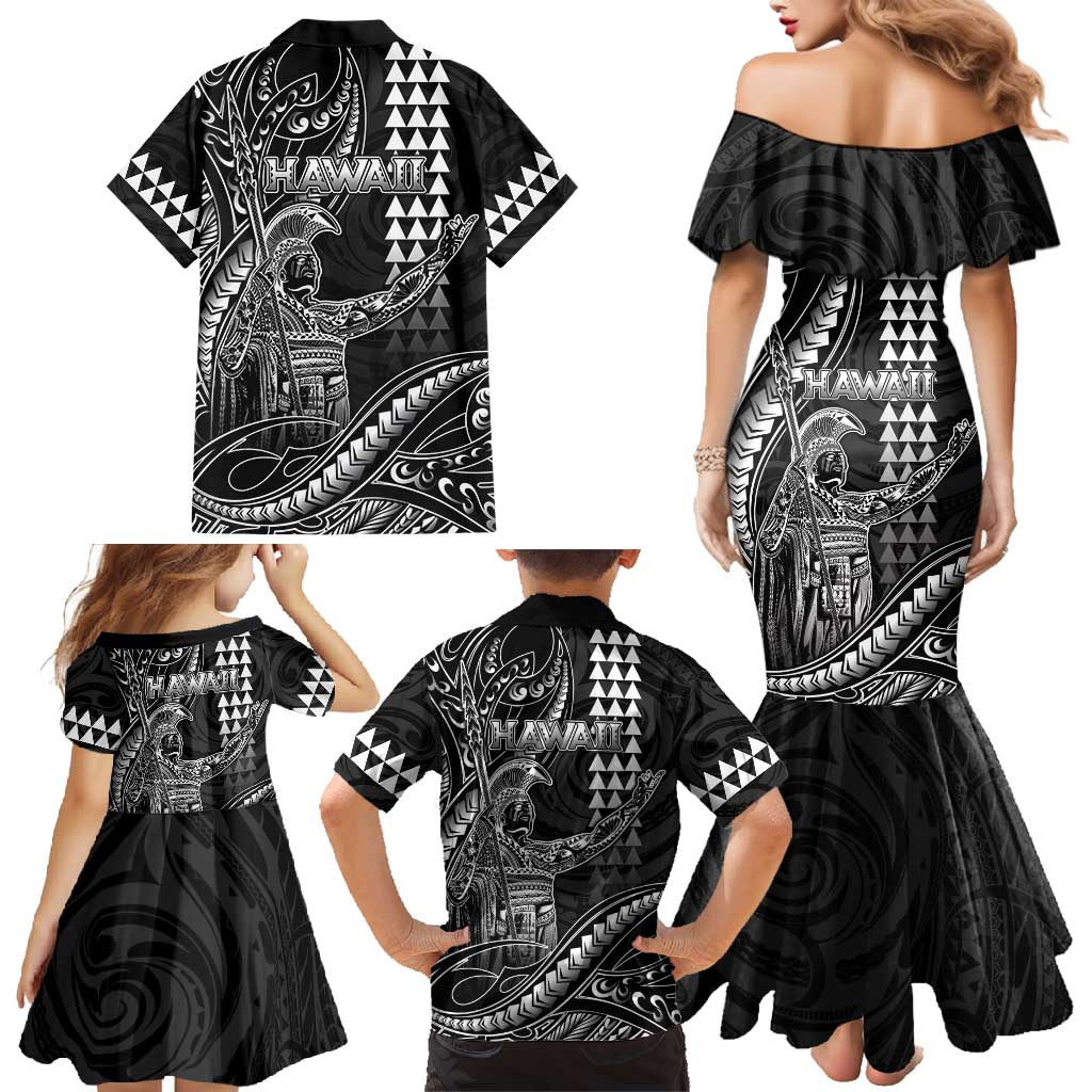 Hawaii King Kamehameha The Great Family Matching Mermaid Dress and Hawaiian Shirt Black Tribal Tattoo