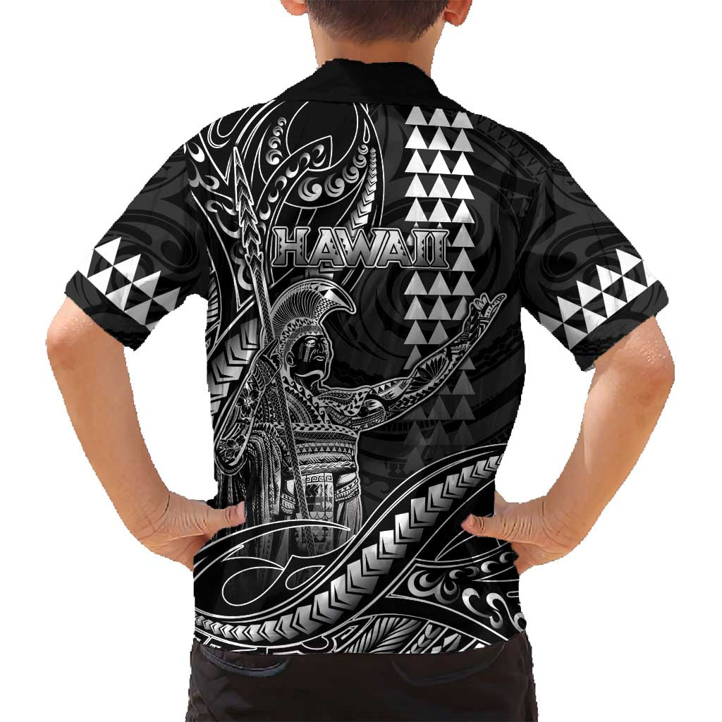 Hawaii King Kamehameha The Great Family Matching Off Shoulder Maxi Dress and Hawaiian Shirt Black Tribal Tattoo