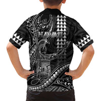 Hawaii King Kamehameha The Great Family Matching Short Sleeve Bodycon Dress and Hawaiian Shirt Black Tribal Tattoo
