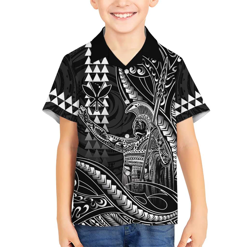 Hawaii King Kamehameha The Great Family Matching Short Sleeve Bodycon Dress and Hawaiian Shirt Black Tribal Tattoo