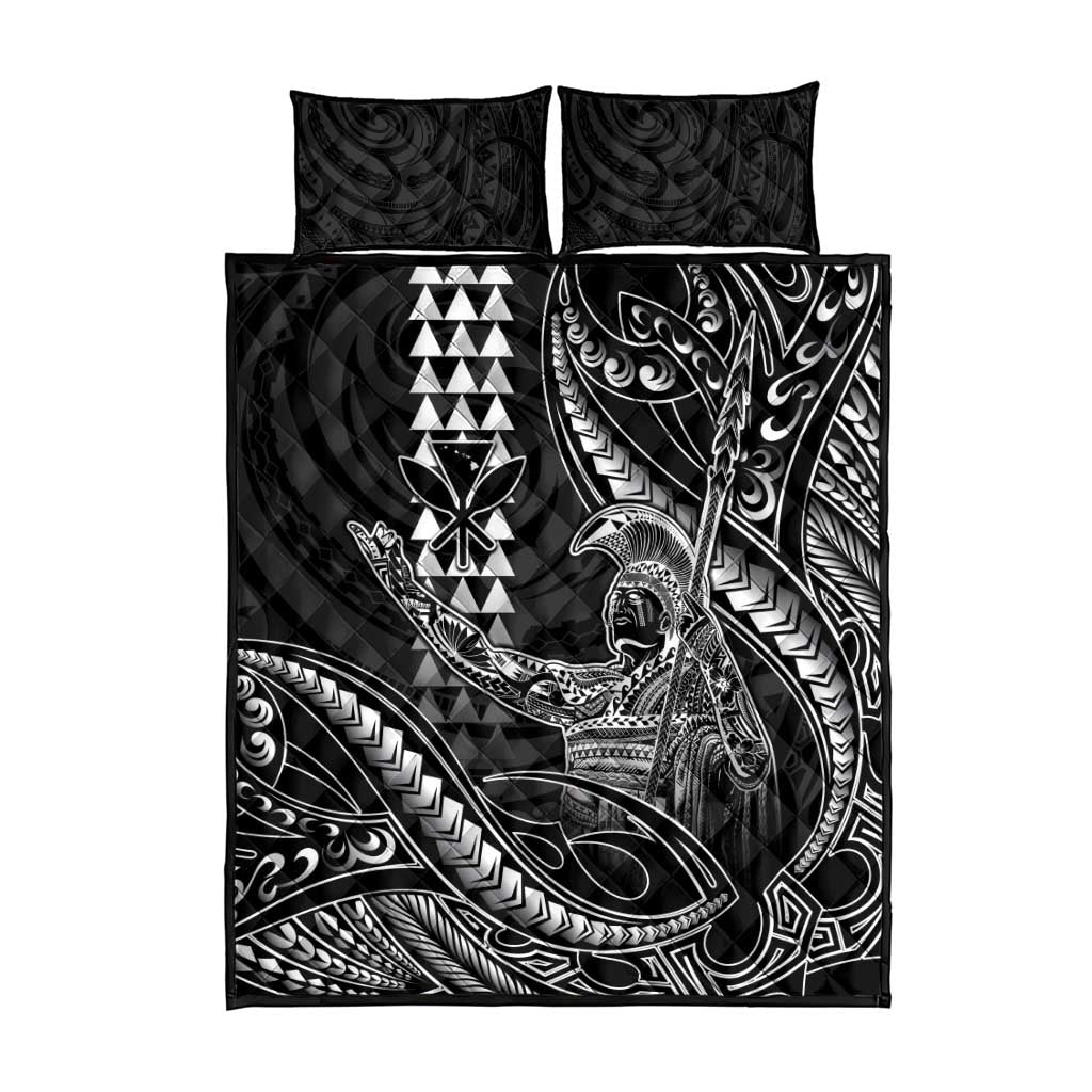 Hawaii King Kamehameha The Great Quilt Bed Set Black Tribal Tattoo