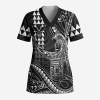 Hawaii King Kamehameha The Great Scrub Top Black Tribal Tattoo - Polynesian Pride