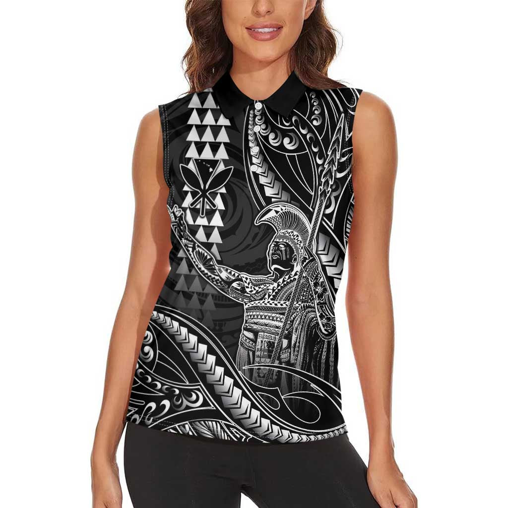 Hawaii King Kamehameha The Great Women Sleeveless Polo Shirt Black Tribal Tattoo