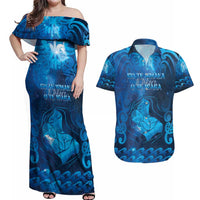 Personalised New Zealand Mother's Day Couples Matching Off Shoulder Maxi Dress and Hawaiian Shirt Ko Te Whaea Te Takere O Te Waka