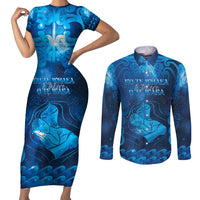 Personalised New Zealand Mother's Day Couples Matching Short Sleeve Bodycon Dress and Long Sleeve Button Shirt Ko Te Whaea Te Takere O Te Waka LT05 Blue - Polynesian Pride