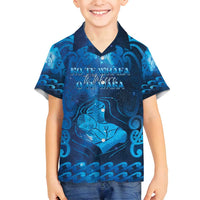 Personalised New Zealand Mother's Day Family Matching Off Shoulder Short Dress and Hawaiian Shirt Ko Te Whaea Te Takere O Te Waka LT05 Son's Shirt Blue - Polynesian Pride