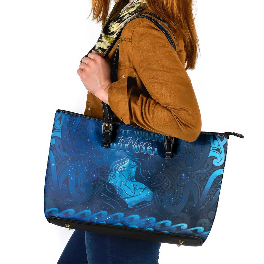 New Zealand Mother's Day Leather Tote Bag Ko Te Whaea Te Takere O Te Waka LT05 Blue - Polynesian Pride