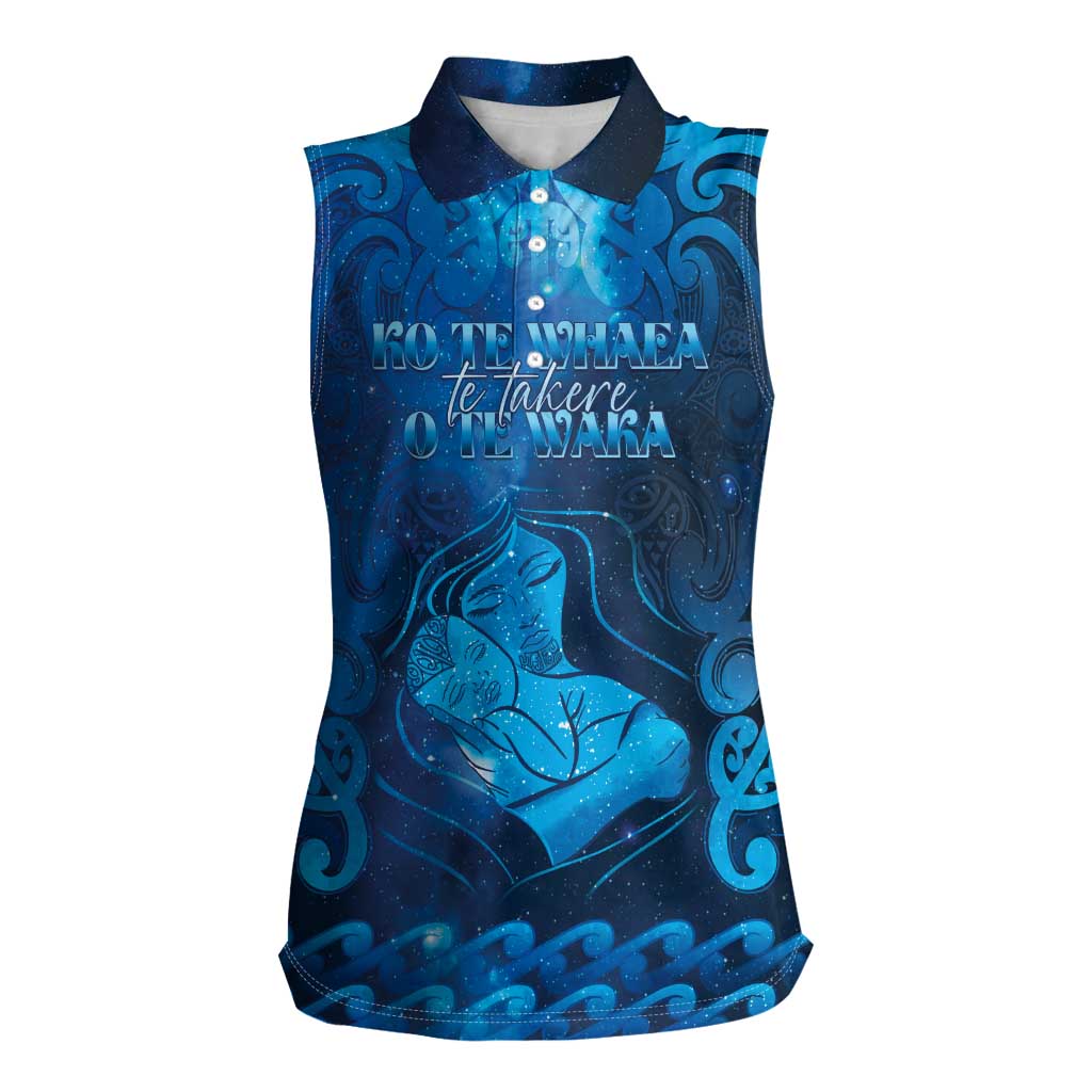 Personalised New Zealand Mother's Day Women Sleeveless Polo Shirt Ko Te Whaea Te Takere O Te Waka LT05 Female Blue - Polynesian Pride