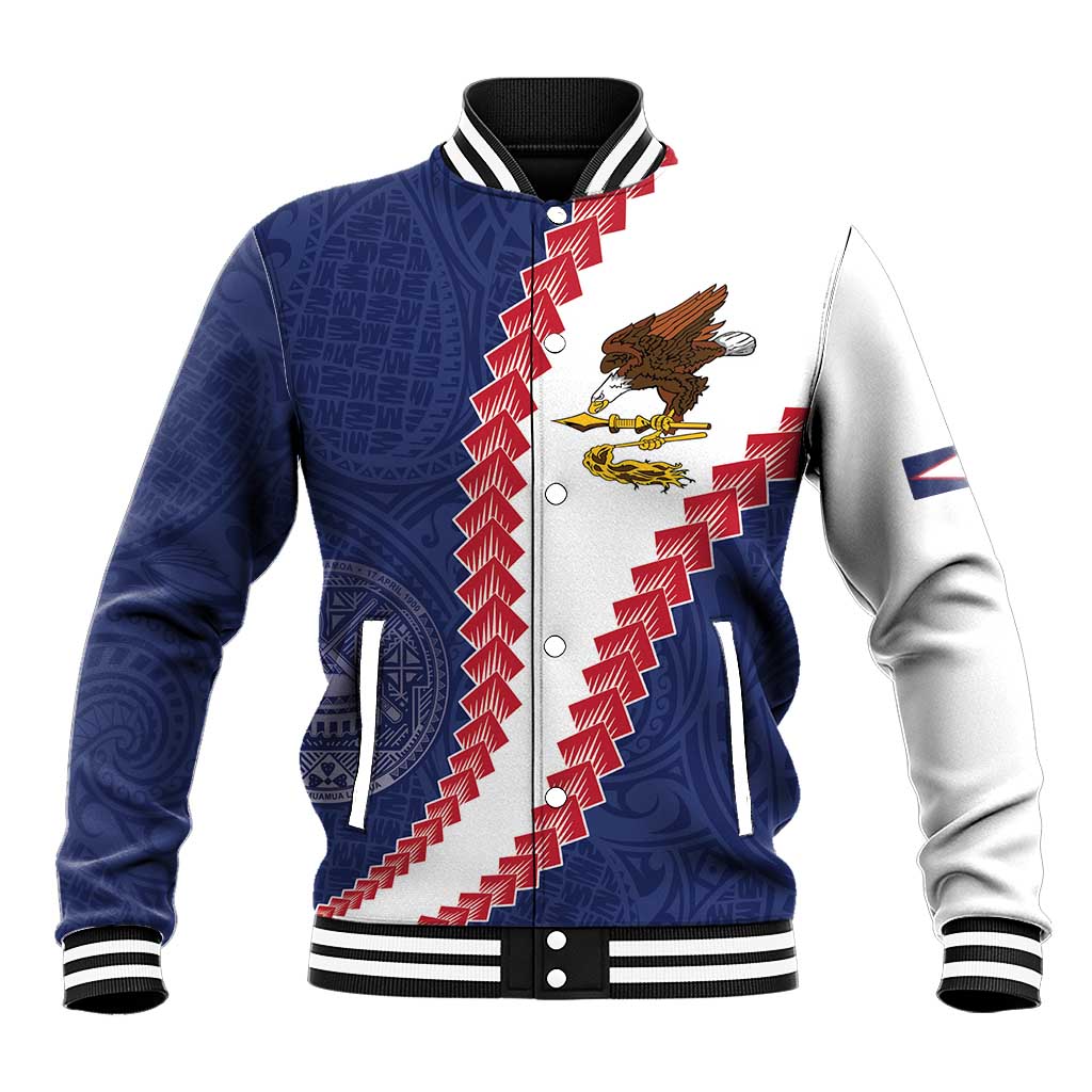 American Samoa Eagle Baseball Jacket Polynesian Tribal Pattern Curve Style