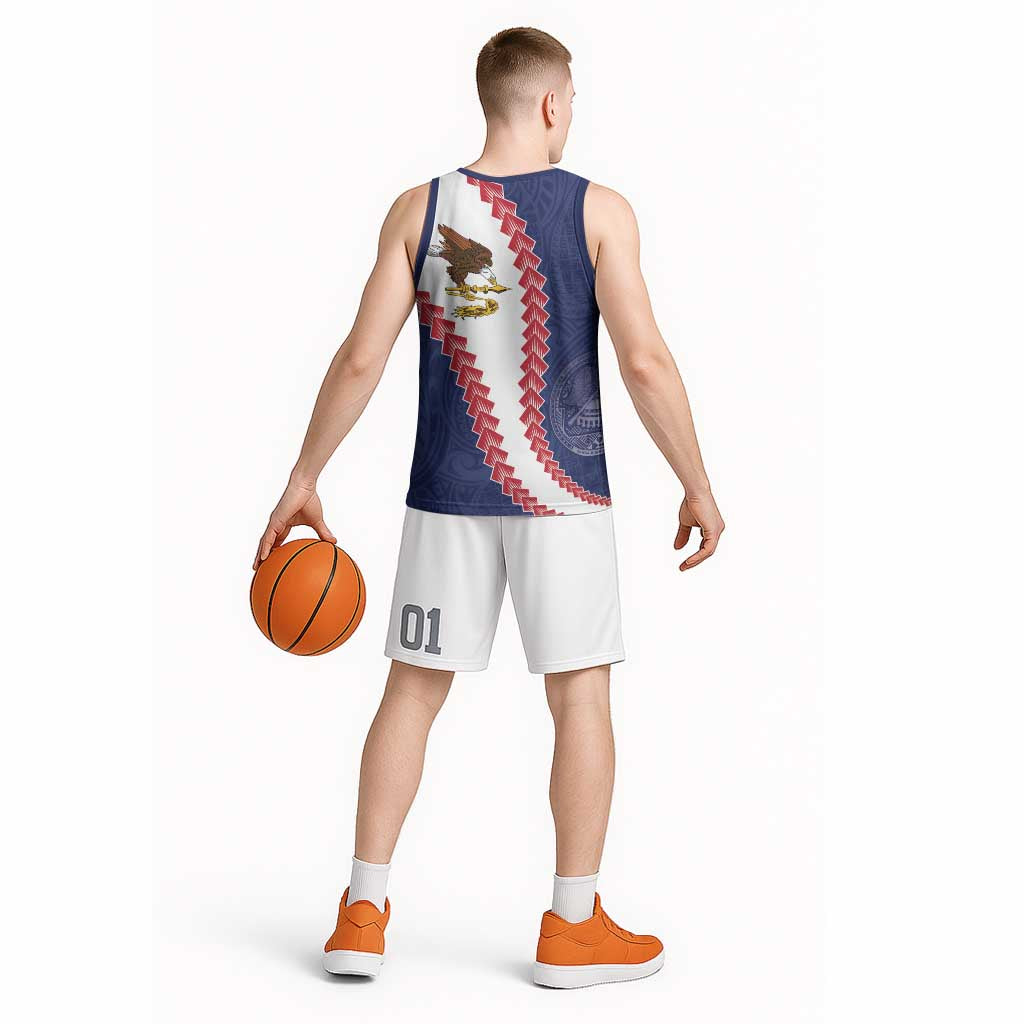 American Samoa Eagle Basketball Jersey Polynesian Tribal Pattern Curve Style