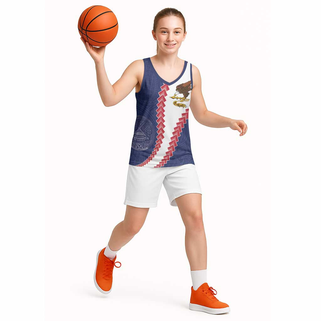 American Samoa Eagle Basketball Jersey Polynesian Tribal Pattern Curve Style