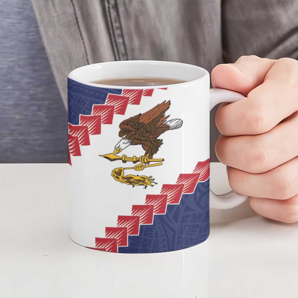 American Samoa Eagle Ceramic Mug Polynesian Tribal Pattern Curve Style