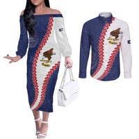 American Samoa Eagle Couples Matching Off The Shoulder Long Sleeve Dress and Long Sleeve Button Shirt Polynesian Tribal Pattern Curve Style