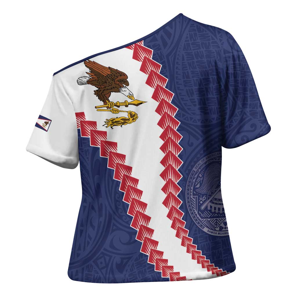 American Samoa Eagle Cross Shoulder Shirt Polynesian Tribal Pattern Curve Style
