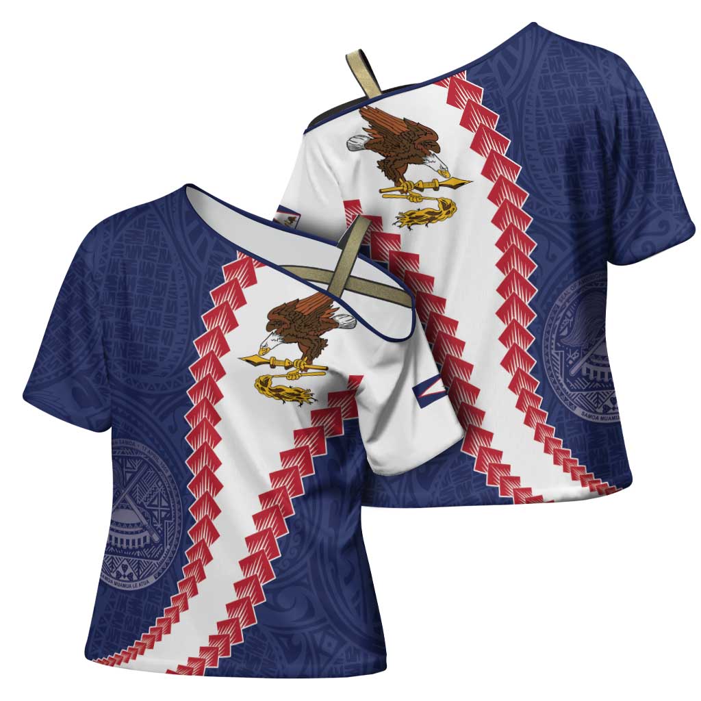 American Samoa Eagle Cross Shoulder Shirt Polynesian Tribal Pattern Curve Style