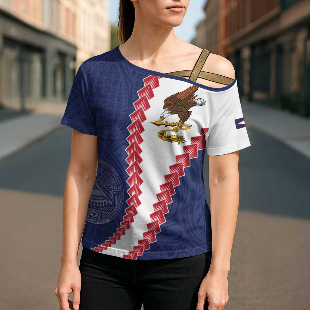 American Samoa Eagle Cross Shoulder Shirt Polynesian Tribal Pattern Curve Style