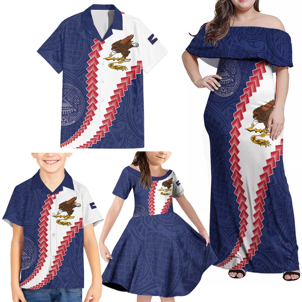 American Samoa Eagle Family Matching Off Shoulder Maxi Dress and Hawaiian Shirt Polynesian Tribal Pattern Curve Style