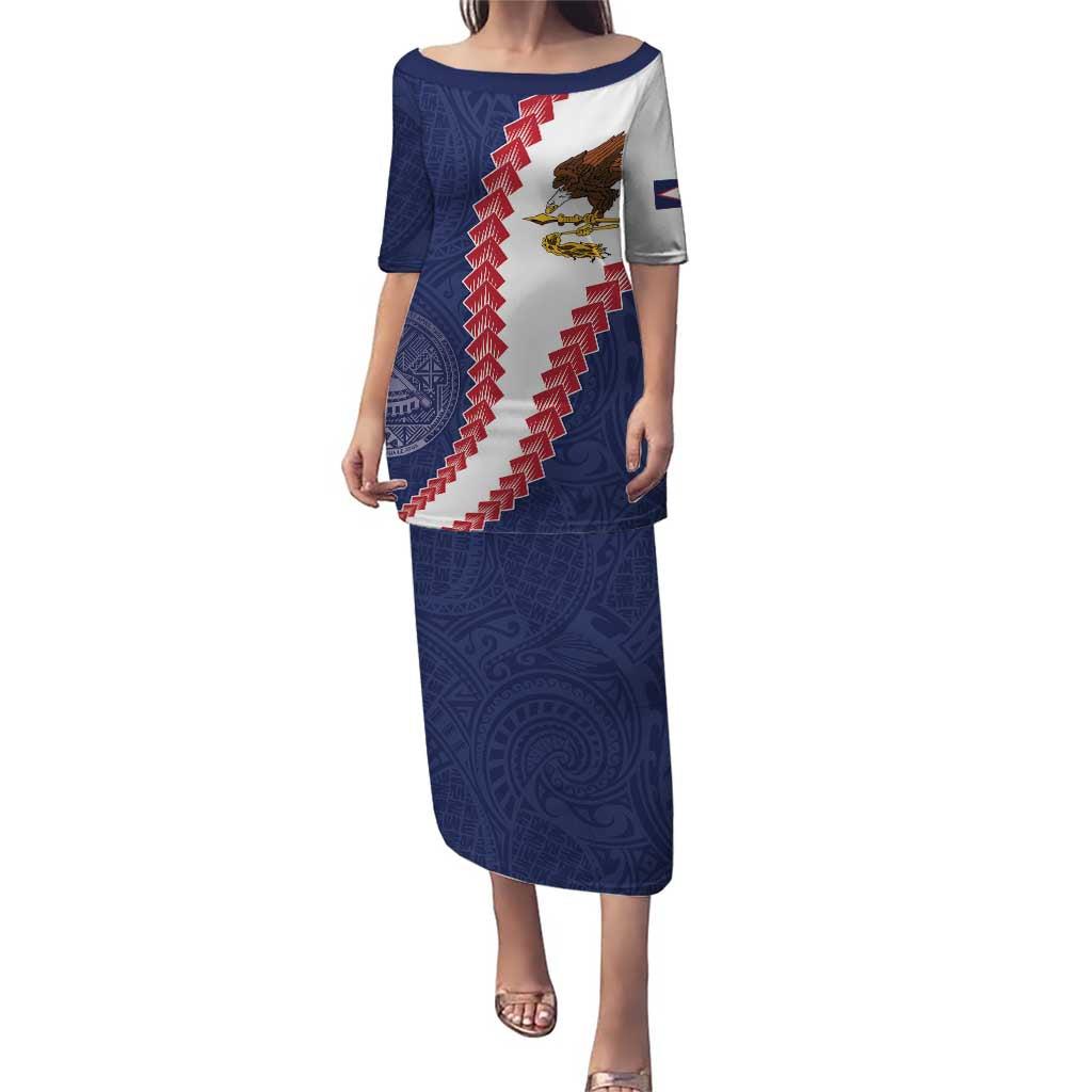 American Samoa Eagle Family Matching Puletasi and Hawaiian Shirt Polynesian Tribal Pattern Curve Style