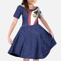 American Samoa Eagle Kid Short Sleeve Dress Polynesian Tribal Pattern Curve Style