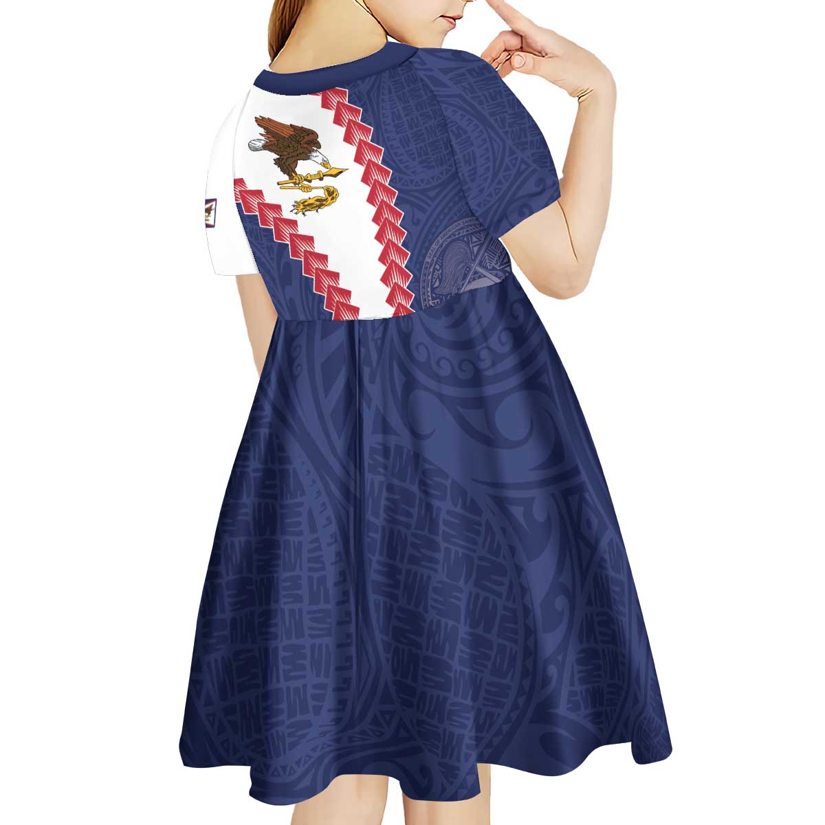 American Samoa Eagle Kid Short Sleeve Dress Polynesian Tribal Pattern Curve Style