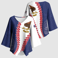 American Samoa Eagle Kimono Sleeve Blouse Polynesian Tribal Pattern Curve Style