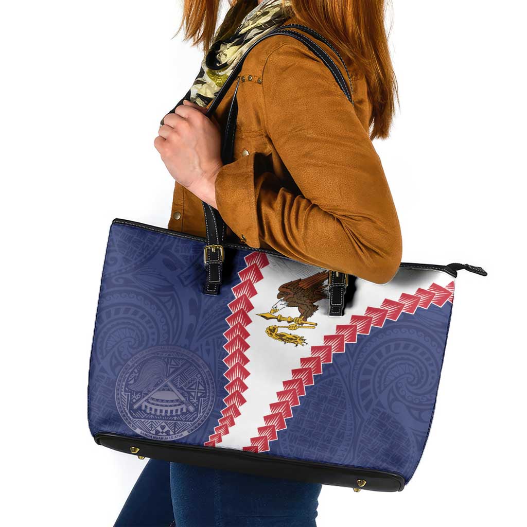 American Samoa Eagle Leather Tote Bag Polynesian Tribal Pattern Curve Style