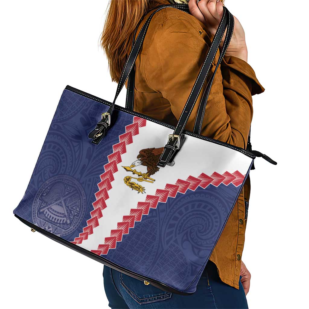 American Samoa Eagle Leather Tote Bag Polynesian Tribal Pattern Curve Style
